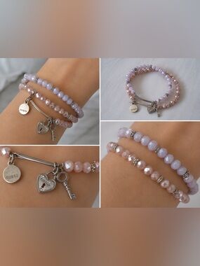 GUESS Lavender and Blush Beaded Charm Bracelet Set